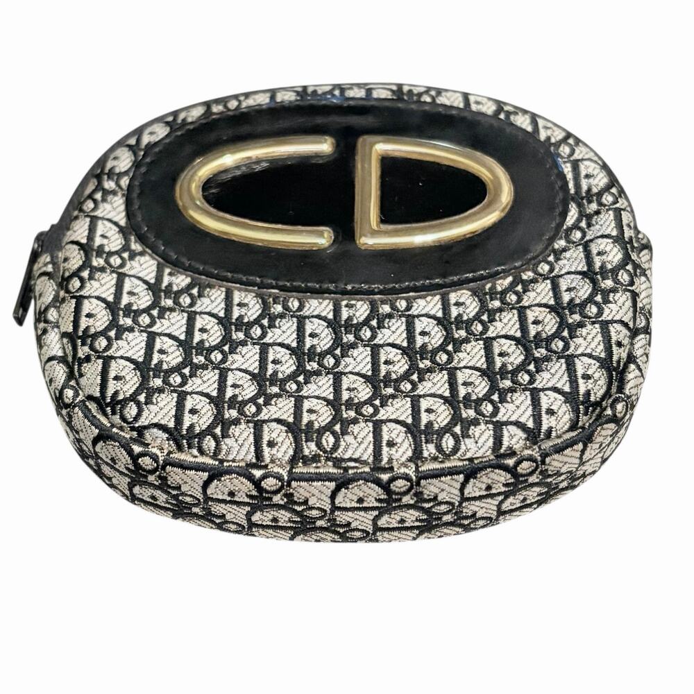 Christian Dior Vintage Trotter Monogram Oval Zip Coin Purse Pouch Black Gray - Picture 7 of 11